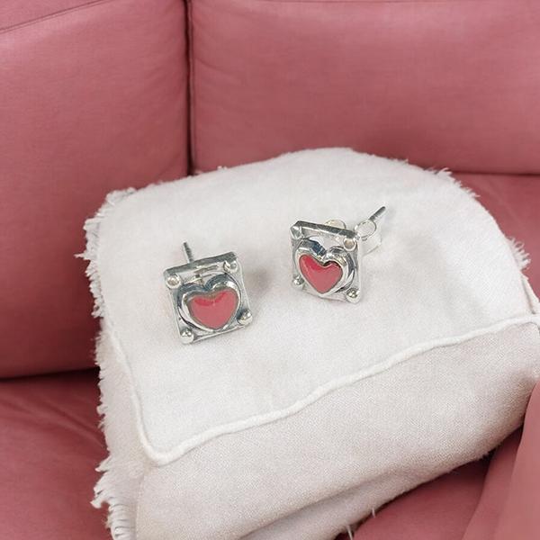 Earrings Heart Shape Pink Stone