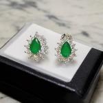 Earrings Leaf Shape with Green Stone