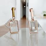 Earrings of Rectangle Shape with MOP and Inlaid Cubic Zirconia Rose Gold Plating