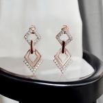 Earrings of Harlequin Shape with MOP and Inlaid Cubic Zirconia Rose Gold Plating