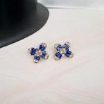 Earrings with Floral Shape and Blue Stone