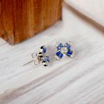 Earrings with Floral Shape and Blue Stone