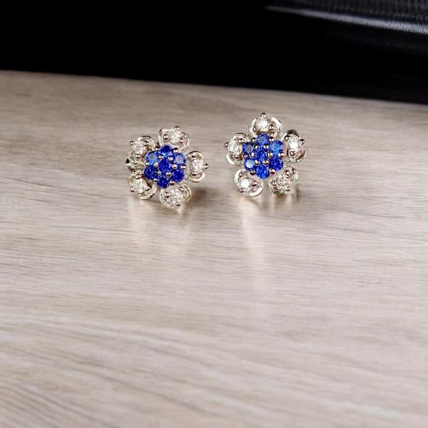 Earrings with Floral Blue Stone