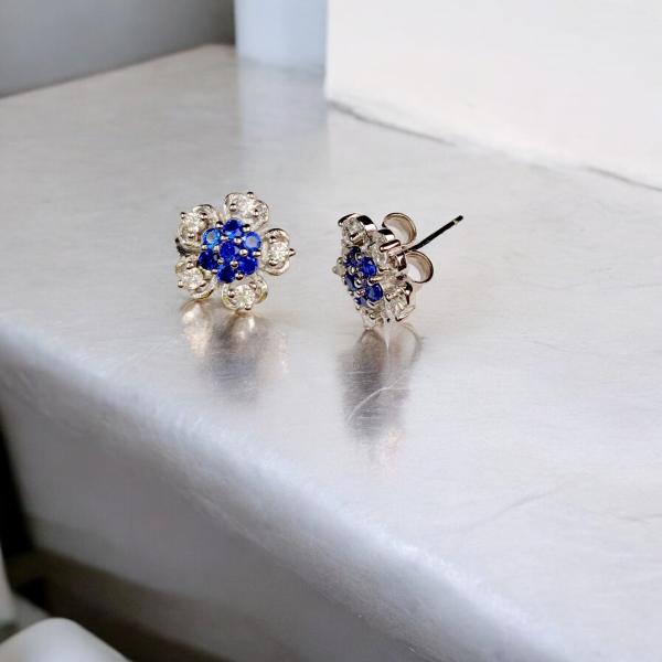 Earrings with Floral Blue Stone