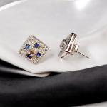 Earrings of Square Shape with Blue Stone and Cubic Zirconia