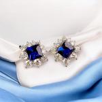 Earrings of Square Shape with Blue Stone and Detachable Cubic Zirconia