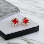 Earrings of Square Shape with Red Stone and Detachable Cubic Zirconia