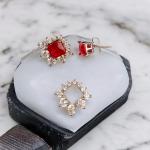 Earrings of Square Shape with Red Stone and Detachable Cubic Zirconia