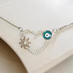 Chain with Heart Pendant and Evil Eye