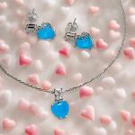 Delicate Necklace with Blue Stone and Earrings