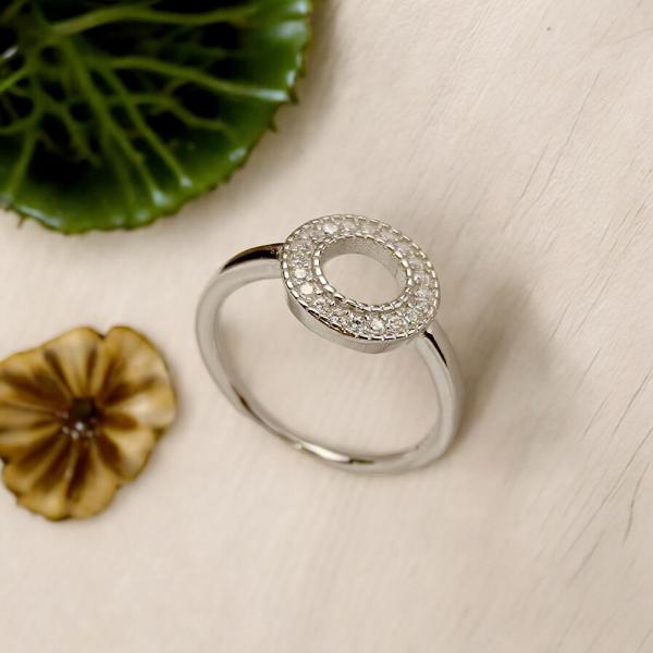 Ring with Diamond in Hollow Circle