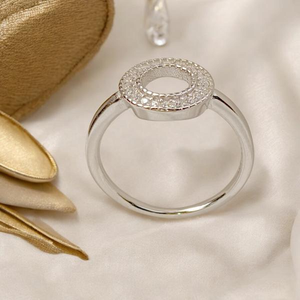 Ring with Diamond in Hollow Circle